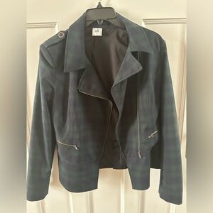 CAbi Dark Plaid Blazer with Zipper Accents